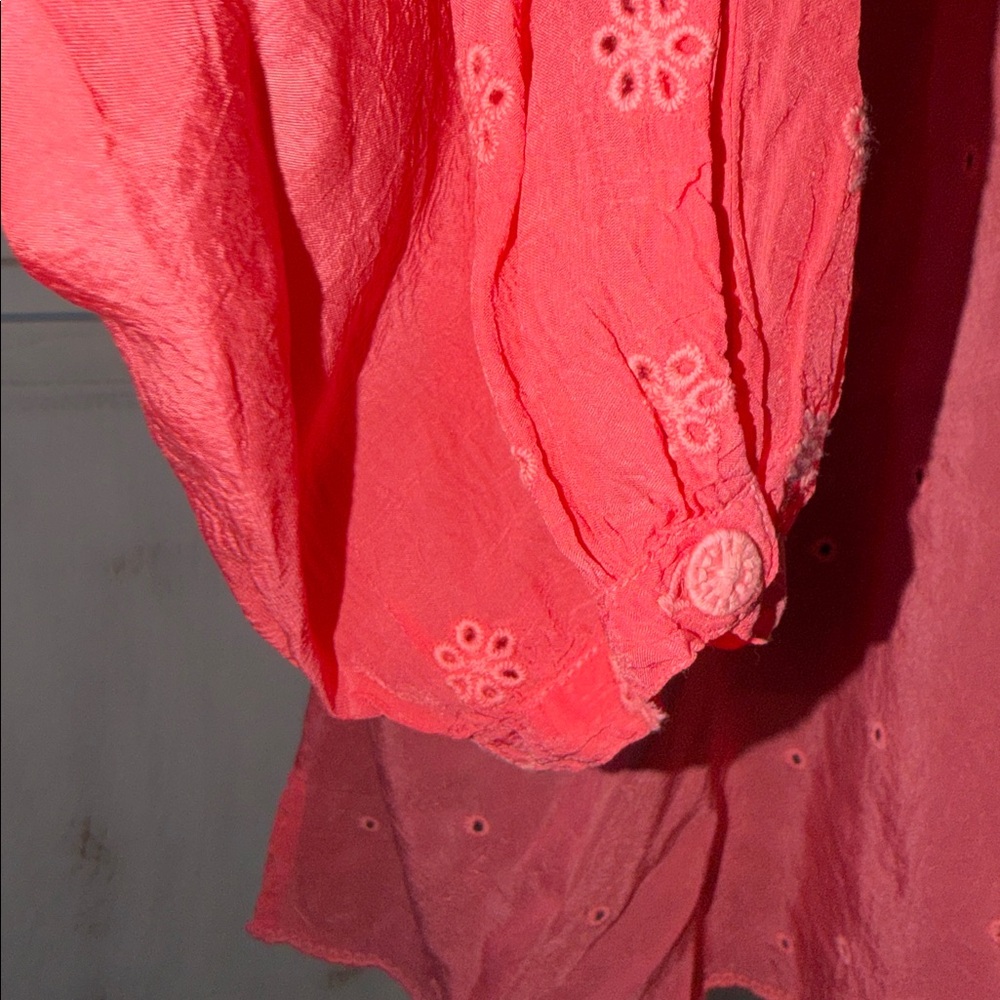 Johnny Was Womens Coral Embroidered Long Sleeve Tunic with crocheted buttons lg - Picture 6 of 15